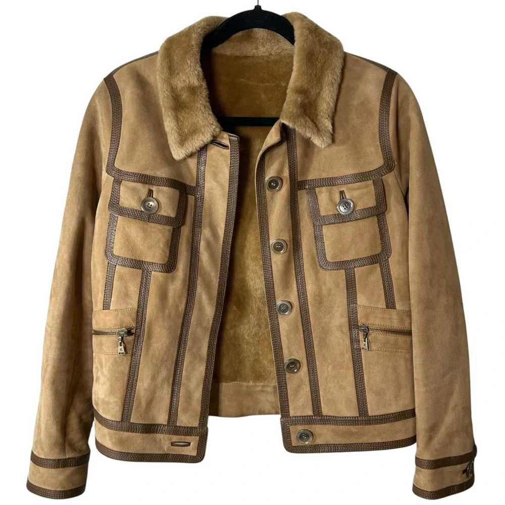 Louis Vuitton Shearling Suede Mouton Jacket Lamb Fur IT 36
